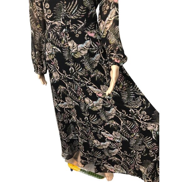 SOLD BANANA REPUBLIC Women Retro Button Up Flare Maxi Dress Floral High Tie Neck - Picture 3 of 12